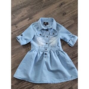Dollhouse‎ Kids Girls Light Wash Denim Button Down Shirt Dress 4T Blue Roll Tab